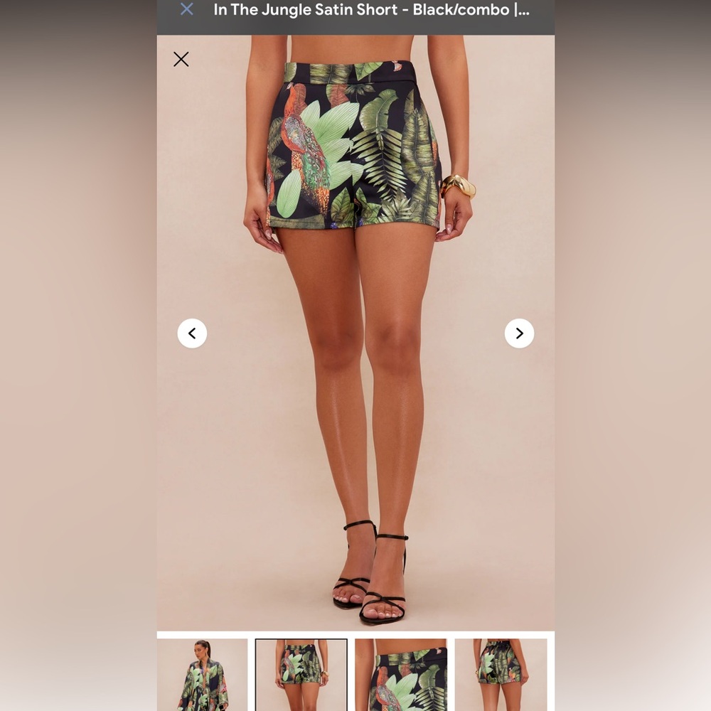 Fashion Nova Black Tropical Leaf Satin Shorts